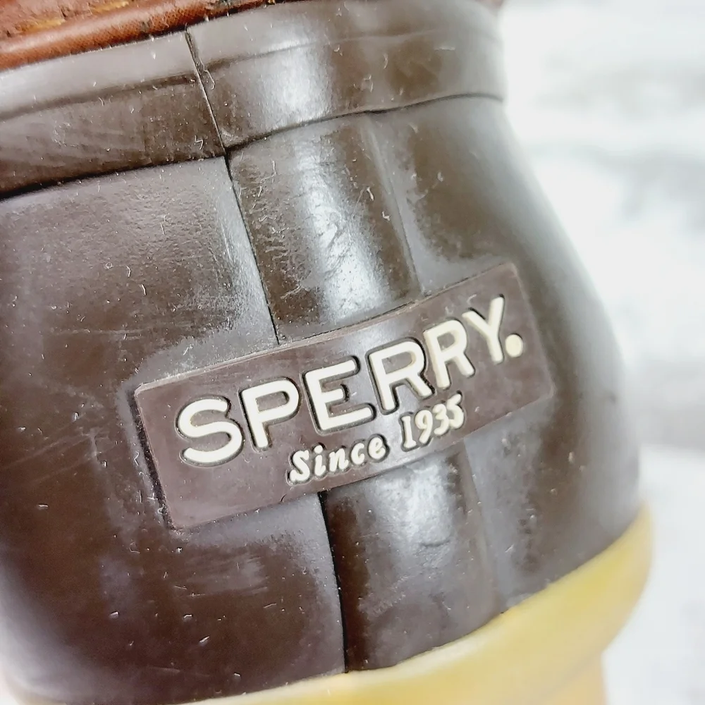 Sperry Saltwater Duck Rain Brown Leather Rubber Zip Waterproof Ankle Boots W230